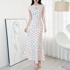 Đầm Body Hoa MIMIX Áo Cổ Tàu Giọt Nước Dáng Dài Form Đuôi Cá Tôn Dáng EI3190