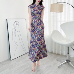 Đầm Body Hoa MIMIX Áo Cổ Tàu Giọt Nước Dáng Dài Form Đuôi Cá Tôn Dáng EI3190