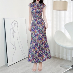 Đầm Body Hoa MIMIX Áo Cổ Tàu Giọt Nước Dáng Dài Form Đuôi Cá Tôn Dáng EI3190