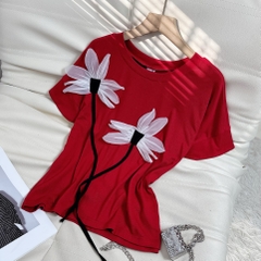 Áo Thun Nữ Cổ Tròn Đính Hoa 4 Màu Basic Chất Borip QC Đi Biển MIMIX - EH3