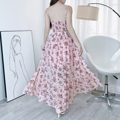 Set Váy Áo 2 Dây Mix Chân Váy Dáng Dài Xòe Chất Voan Tơ Sống Tơ Thêu Đi Biển Đi Tiệc MIMIX - EH4