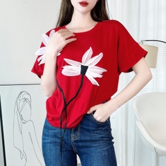 Áo Thun Nữ Cổ Tròn Đính Hoa 4 Màu Basic Chất Borip QC Đi Biển MIMIX - EH3