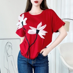 Áo Thun Nữ Cổ Tròn Đính Hoa 4 Màu Basic Chất Borip QC Đi Biển MIMIX - EH3