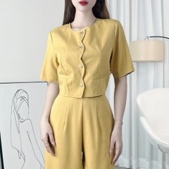 Set Bộ Áo Lượn Sóng Cổ Tròn Tay Ngắn Kèm Quần Suông Dài Chất Chéo Ruby Công Sở MIMIX - EI6