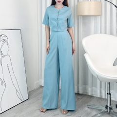 Set Bộ Áo Lượn Sóng Cổ Tròn Tay Ngắn Kèm Quần Suông Dài Chất Chéo Ruby Công Sở MIMIX - EI6