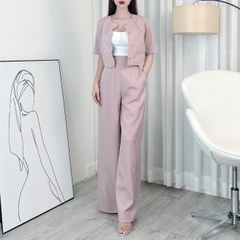 Set Bộ Áo Lượn Sóng Cổ Tròn Tay Ngắn Kèm Quần Suông Dài Chất Chéo Ruby Công Sở MIMIX - EI6