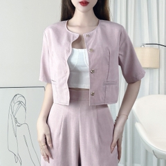 Set Bộ Áo Lượn Sóng Cổ Tròn Tay Ngắn Kèm Quần Suông Dài Chất Chéo Ruby Công Sở MIMIX - EI6