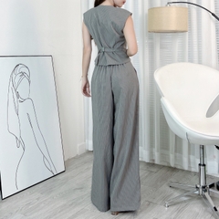 Set Bộ Áo Gile Cổ V Tà Nhọn Kèm Quần Dáng Suông Chất Linen Lụa Sọc Đi Tiệc MIMIX - EJ5