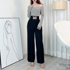 Quần Tây Cạp Cao Ống Suông Dài Đai Phối Xích 2 Màu Basic Chất Chéo Hàn Công Sở MIMIX - EJ1