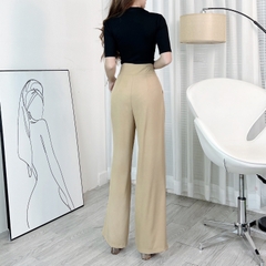 Quần Tây Cạp Cao Ống Suông Dài Đai Phối Xích 2 Màu Basic Chất Chéo Hàn Công Sở MIMIX - EJ1