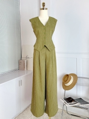 Set Bộ Áo Gile Cổ V Tà Nhọn Kèm Quần Dáng Suông Chất Linen Lụa Sọc Đi Tiệc MIMIX - EJ5