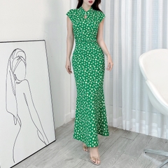 Đầm Body Hoa MIMIX Áo Cổ Tàu Giọt Nước Dáng Dài Form Đuôi Cá Tôn Dáng EI3190