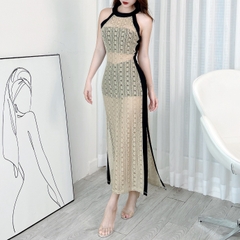 Đầm Ren Thun Xuyên Thấu Viền Đen Cổ Tròn Sát Nách Ôm Body Đi Biển MIMIX - EK3