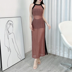 Đầm Ren Thun Xuyên Thấu Viền Đen Cổ Tròn Sát Nách Ôm Body Đi Biển MIMIX - EK3