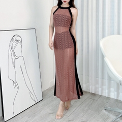 Đầm Ren Thun Xuyên Thấu Viền Đen Cổ Tròn Sát Nách Ôm Body Đi Biển MIMIX - EK3
