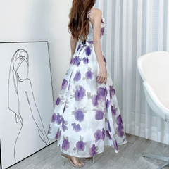 Đầm Maxi Cổ Yếm Viền Bèo Họa Tiết Hoa Chất Voan Hàn Đi Biển Đi Tiệc MIMIX - EK5