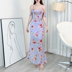 Đầm 2 Dây Hoa Cổ Đổ Rớt Tay Dáng Dài Chất Thun Lưới In Hoa Đi Tiệc Sang Trọng MIMIX - DF9