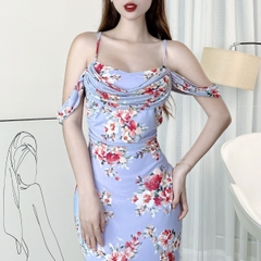 Đầm 2 Dây Hoa Cổ Đổ Rớt Tay Dáng Dài Chất Thun Lưới In Hoa Đi Tiệc Sang Trọng MIMIX - DF9