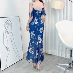 Đầm 2 Dây Hoa Cổ Đổ Rớt Tay Dáng Dài Chất Thun Lưới In Hoa Đi Tiệc Sang Trọng MIMIX - DF9