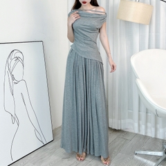 Set Bộ Trơn Áo Trễ Vai Vạt Xéo Kèm Quần Dáng Dài Chất Thun Rip Lạnh Đi Tiệc MIMIX - EK6