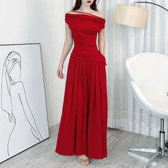 Set Bộ Trơn Áo Trễ Vai Vạt Xéo Kèm Quần Dáng Dài Chất Thun Rip Lạnh Đi Tiệc MIMIX - EK6