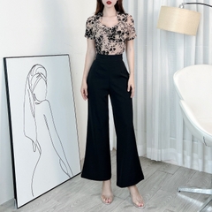 Áo Kiểu Nữ Tay Ngắn Chất Lưới Ép Nhung Đi Làm Đi Tiệc MIMIX - EK2