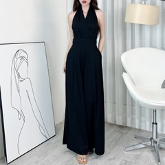 Jumpsuit Trơn Nữ Dáng Dài Sát Nách, Phối Ống Rộng Chất Thun Lụa Quảng Châu Đi Tiệc MIMIX - EK9