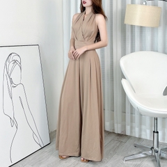 Jumpsuit Trơn Nữ Dáng Dài Sát Nách, Phối Ống Rộng Chất Thun Lụa Quảng Châu Đi Tiệc MIMIX - EK9
