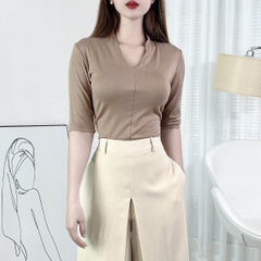 Áo Thun Nữ Cổ Tim Tay Ngắn Trơn Chất Borip QC Đi Làm Đi Du Lịch MIMIX - EI0