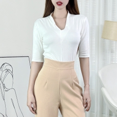 Áo Thun Nữ Cổ Tim Tay Ngắn Trơn Chất Borip QC Đi Làm Đi Du Lịch MIMIX - EI0