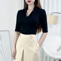 Áo Thun Nữ Cổ Tim Tay Ngắn Trơn Chất Borip QC Đi Làm Đi Du Lịch MIMIX - EI0