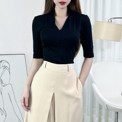 Áo Thun Nữ Cổ Tim Tay Ngắn Trơn Chất Borip QC Đi Làm Đi Du Lịch MIMIX - EI0