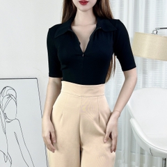 Áo Thun Trơn Cổ Sơ Mi Tay Ngắn Phối Khóa Kéo Trước Chất Thun Borip QC Đi Biển Đi Làm MIMIX - EI7