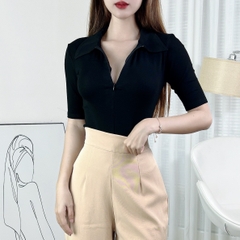 Áo Thun Trơn Cổ Sơ Mi Tay Ngắn Phối Khóa Kéo Trước Chất Thun Borip QC Đi Biển Đi Làm MIMIX - EI7