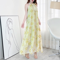Đầm Maxi Yếm Nữ Thêu Hoa Chất Tơ Lụa Thêu Hoa 3D Đi Biển Đi Tiệc MIMIX - EM0