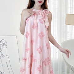 Đầm Maxi Yếm Nữ Thêu Hoa Chất Tơ Lụa Thêu Hoa 3D Đi Biển Đi Tiệc MIMIX - EM0
