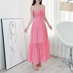 Đầm Maxi Trơn Nữ 2 Dây Cut Out Lưng Dáng Dài Xòe Có Cột Eo Chất Tơ Nhún QC Đi Biển MIMIX - EM2