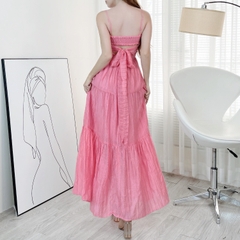 Đầm Maxi Trơn Nữ 2 Dây Cut Out Lưng Dáng Dài Xòe Có Cột Eo Chất Tơ Nhún QC Đi Biển MIMIX - EM2