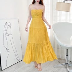 Đầm Maxi Trơn Nữ 2 Dây Cut Out Lưng Dáng Dài Xòe Có Cột Eo Chất Tơ Nhún QC Đi Biển MIMIX - EM2