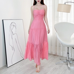 Đầm Maxi Trơn Nữ 2 Dây Cut Out Lưng Dáng Dài Xòe Có Cột Eo Chất Tơ Nhún QC Đi Biển MIMIX - EM2
