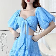 Set Váy Áo Croptop Tay Bồng Mix Chân Váy Tầng Dáng Dài Chất Tơ Bông Tuyết Đi Biển MIMIX - CC6
