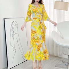 Đầm Maxi Hoa Đắp Chéo Kiểu Nữ Tay Loe Dáng Dài Đuôi Cá Chất Lụa Mango Đi Biển MIMIX - CN8