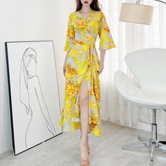 Đầm Maxi Hoa Đắp Chéo Kiểu Nữ Tay Loe Dáng Dài Đuôi Cá Chất Lụa Mango Đi Biển MIMIX - CN8