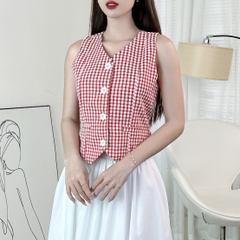 Áo Gile Caro Cổ Dạng Vest Phối Nút Chất Bố Lụa Công Sở MIMIX - EN1