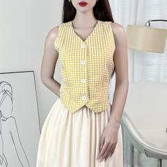 Áo Gile Caro Cổ Dạng Vest Phối Nút Chất Bố Lụa Công Sở MIMIX - EN1