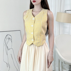 Áo Gile Caro Cổ Dạng Vest Phối Nút Chất Bố Lụa Công Sở MIMIX - EN1