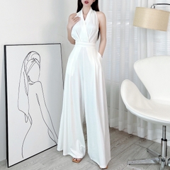Jumpsuit Trơn Nữ Dáng Dài Sát Nách, Phối Ống Rộng Chất Thun Lụa Quảng Châu Đi Tiệc MIMIX - EK9