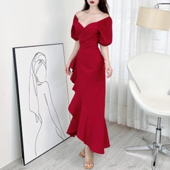 Đầm Maxi Đắp Chéo Viền Bèo Tay Bí 3 Màu Chất Đũi Vân Gỗ Đi Biển MIMIX - EO2