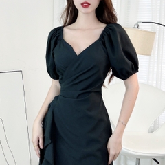 Đầm Maxi Đắp Chéo Viền Bèo Tay Bí 3 Màu Chất Đũi Vân Gỗ Đi Biển MIMIX - EO2