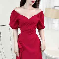 Đầm Maxi Đắp Chéo Viền Bèo Tay Bí 3 Màu Chất Đũi Vân Gỗ Đi Biển MIMIX - EO2